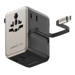 MOMAX UA30 1-World2+ Dual AC Universal Travel Adapter GaN 70W International Power Adapter Built-in Retractable Cable