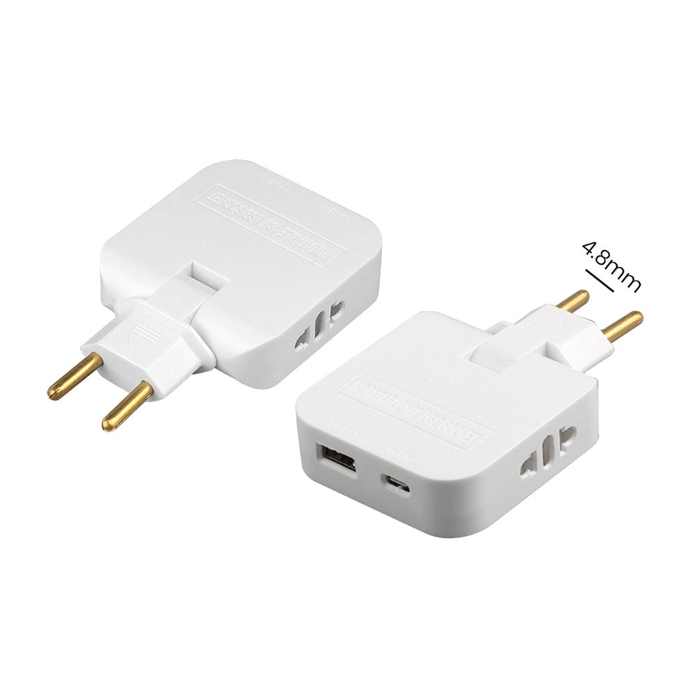 4 in 1 Power Adapter with USB-A + USB-C + 2 AC Outlets 180 Degree Rotatable EU Plug 2500W Travel Converter
