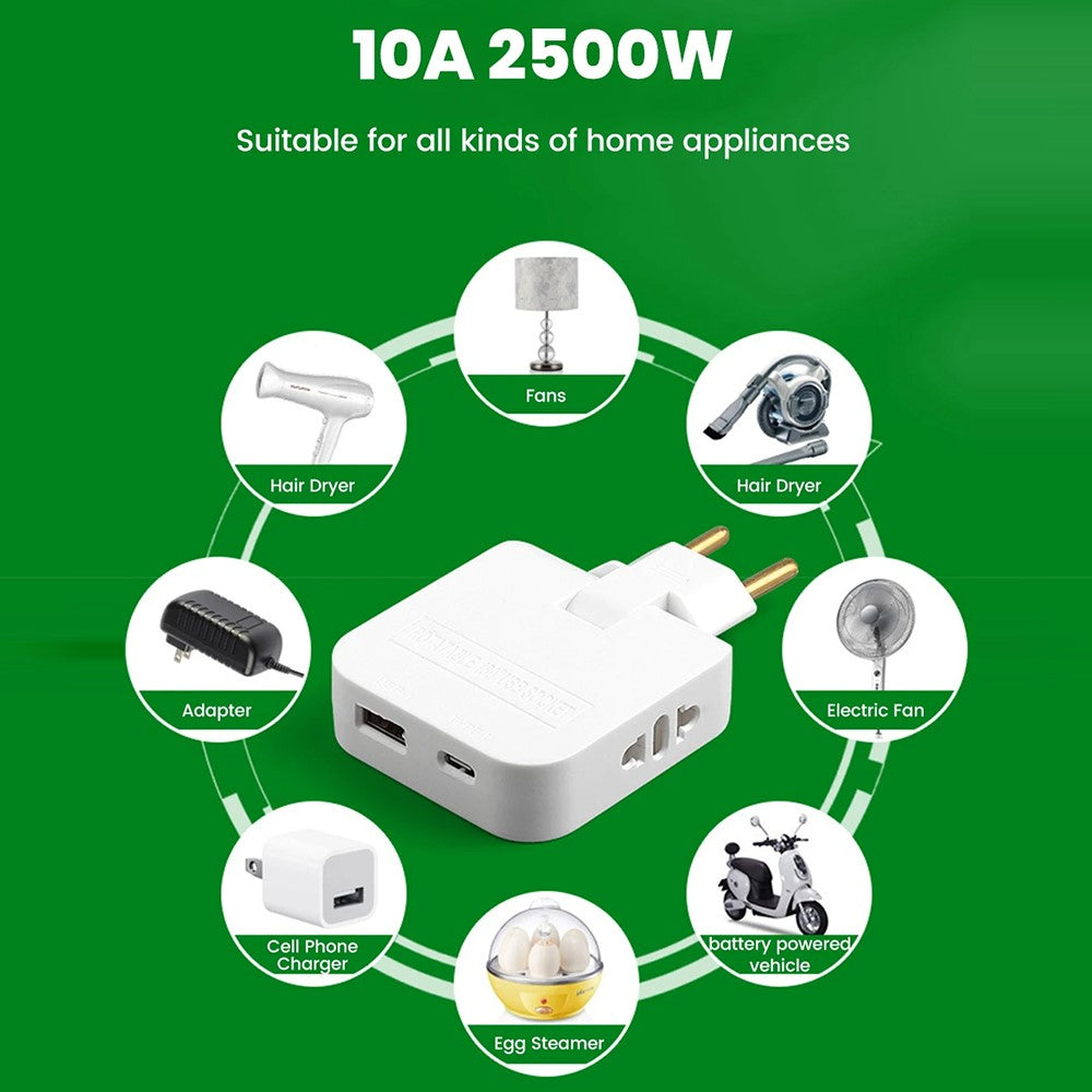 4 in 1 Power Adapter with USB-A + USB-C + 2 AC Outlets 180 Degree Rotatable EU Plug 2500W Travel Converter