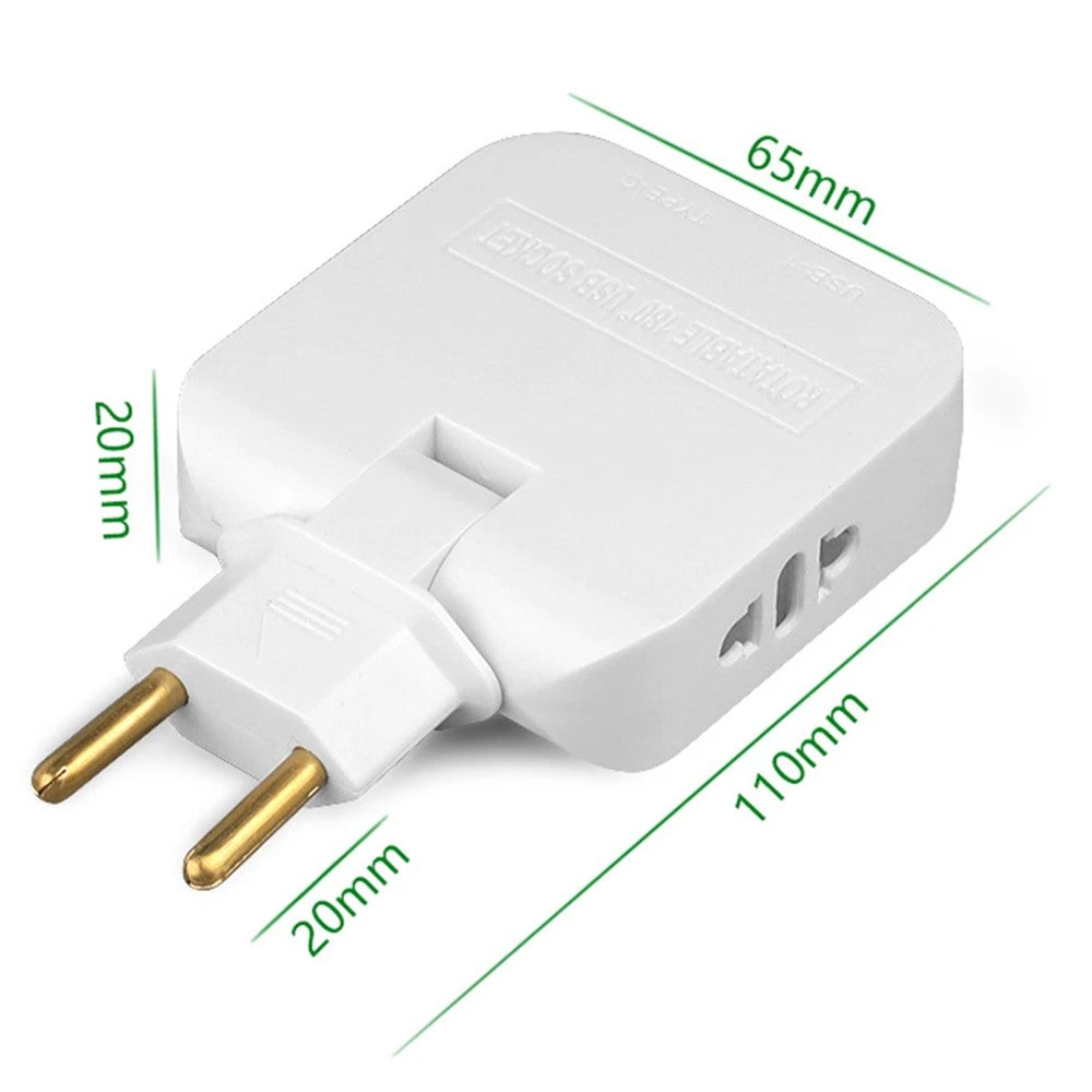 4 in 1 Power Adapter with USB-A + USB-C + 2 AC Outlets 180 Degree Rotatable EU Plug 2500W Travel Converter