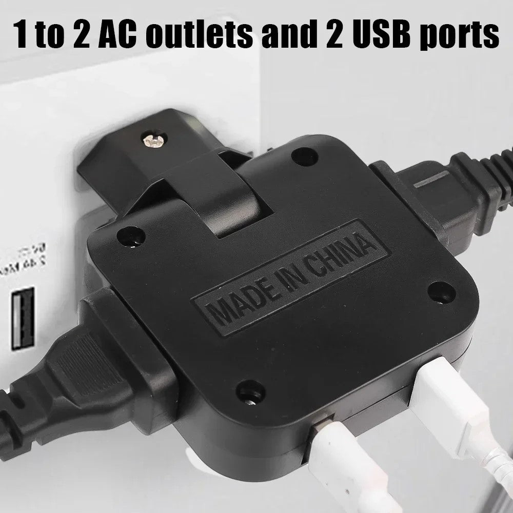 4 in 1 Power Adapter with 2 USB-A + 2 AC Outlets 180 Degree Rotatable EU Plug 2500W Travel Converter