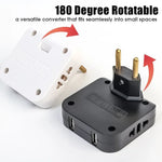 4 in 1 Power Adapter with 2 USB-A + 2 AC Outlets 180 Degree Rotatable EU Plug 2500W Travel Converter