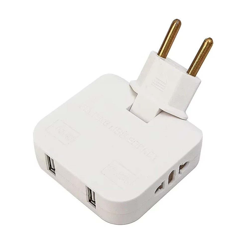 4 in 1 Power Adapter with 2 USB-A + 2 AC Outlets 180 Degree Rotatable EU Plug 2500W Travel Converter