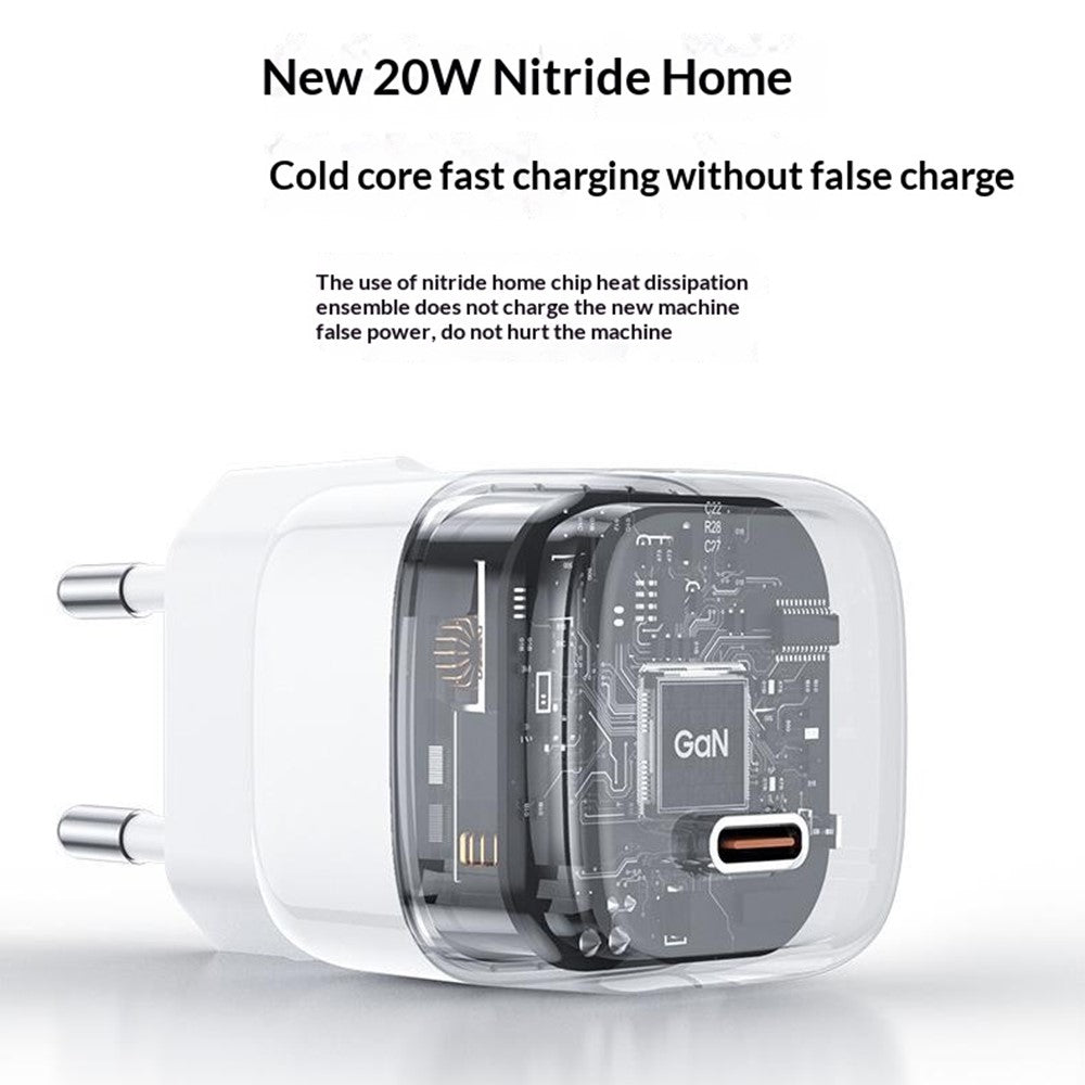 YESIDO YC102 PD 20W USB-C GaN Fast Charging Block Portable Single Port Wall Charger for iPhone / Samsung / Google, EU Plug