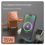 W10 3 in 1 Magnetic Wireless Charger 15W Fast Charging Stand for iPhone Samsung Phone Watch Earbuds