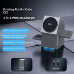 R28 3-i-1 Qi2 15W Trådløs Oplader Roterende Magnetisk Opladestation Bordtelefonholder til Telefon Ur Høretelefoner