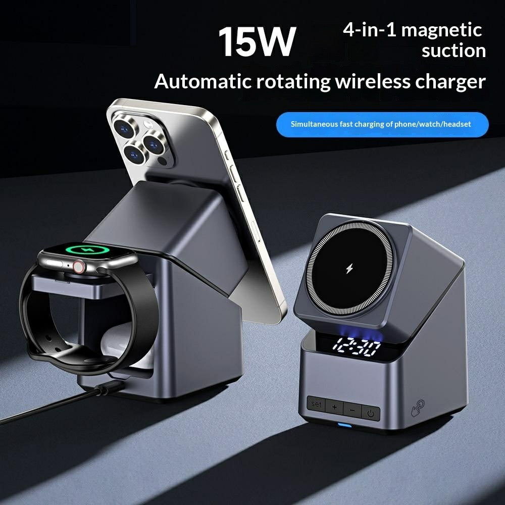 X11 15W Qi2 4-i-1 trådløs opladningsstander 180° roterende magnetisk skrivebordsoplader til mobil og ur