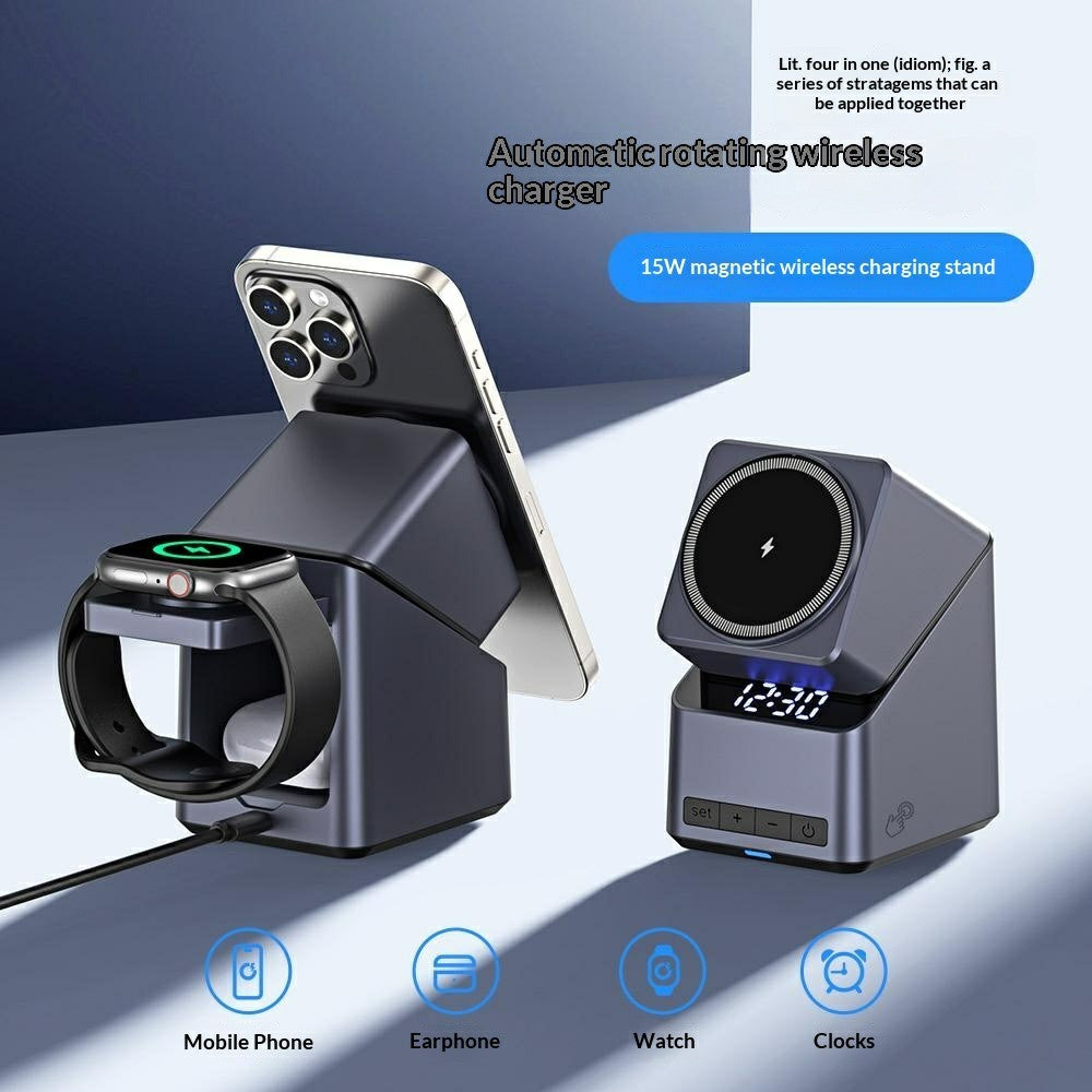 X11 15W Qi2 4-i-1 trådløs opladningsstander 180° roterende magnetisk skrivebordsoplader til mobil og ur