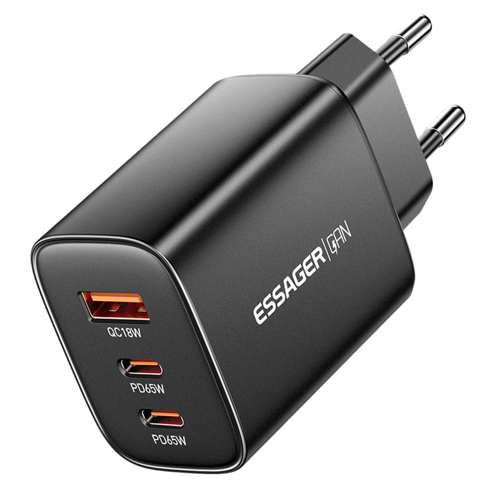ESSAGER 65W Fast Charging Adapter USB-A + 2 USB-C Travel GaN Charger for Laptop Phone