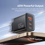 ESSAGER 65W Fast Charging Adapter USB-A + 2 USB-C Travel GaN Charger for Laptop Phone