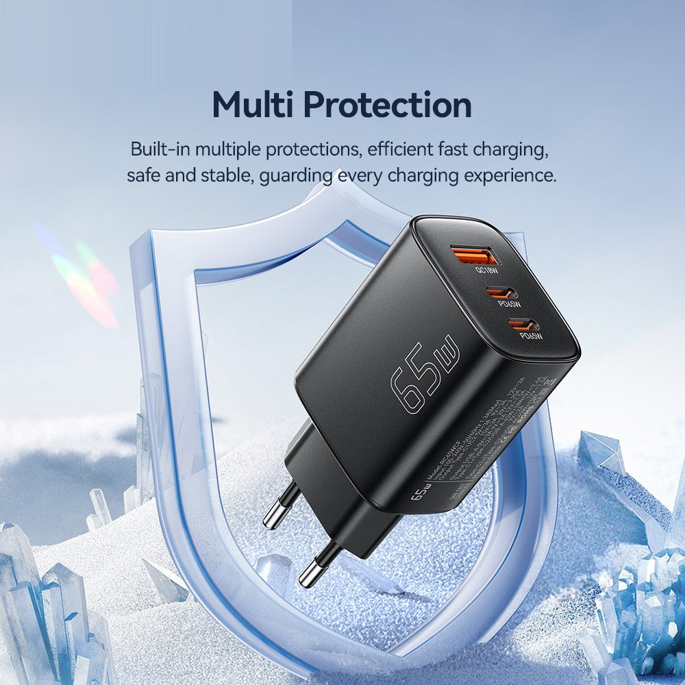 ESSAGER 65W Fast Charging Adapter USB-A + 2 USB-C Travel GaN Charger for Laptop Phone