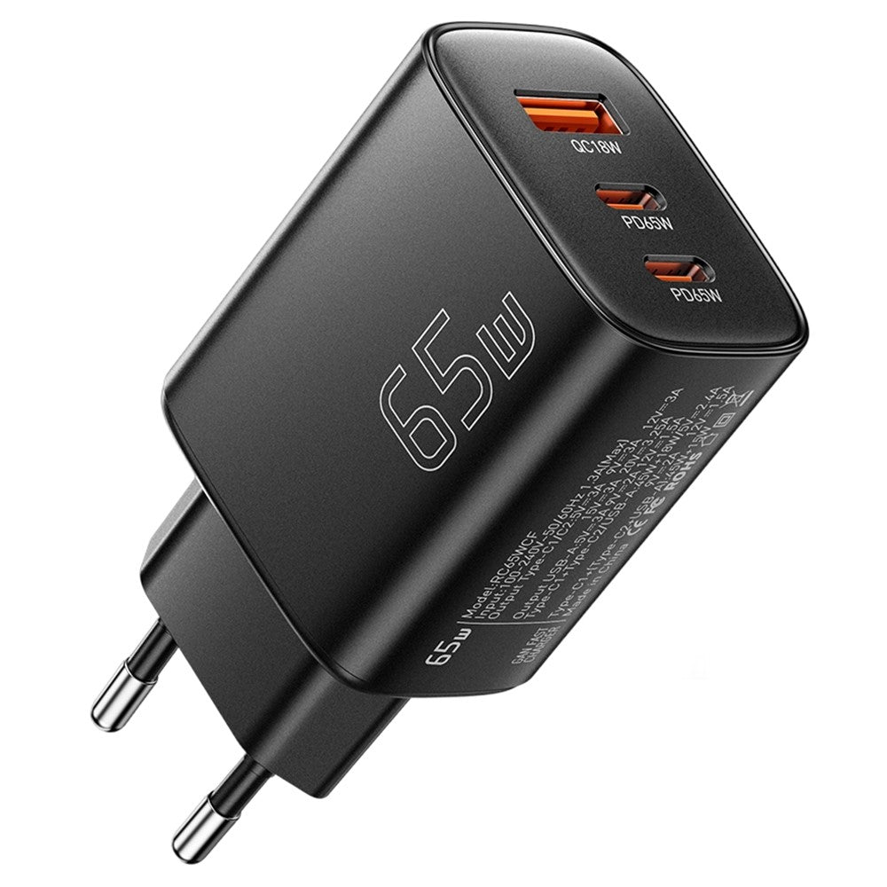 ESSAGER 65W Fast Charging Adapter USB-A + 2 USB-C Travel GaN Charger for Laptop Phone