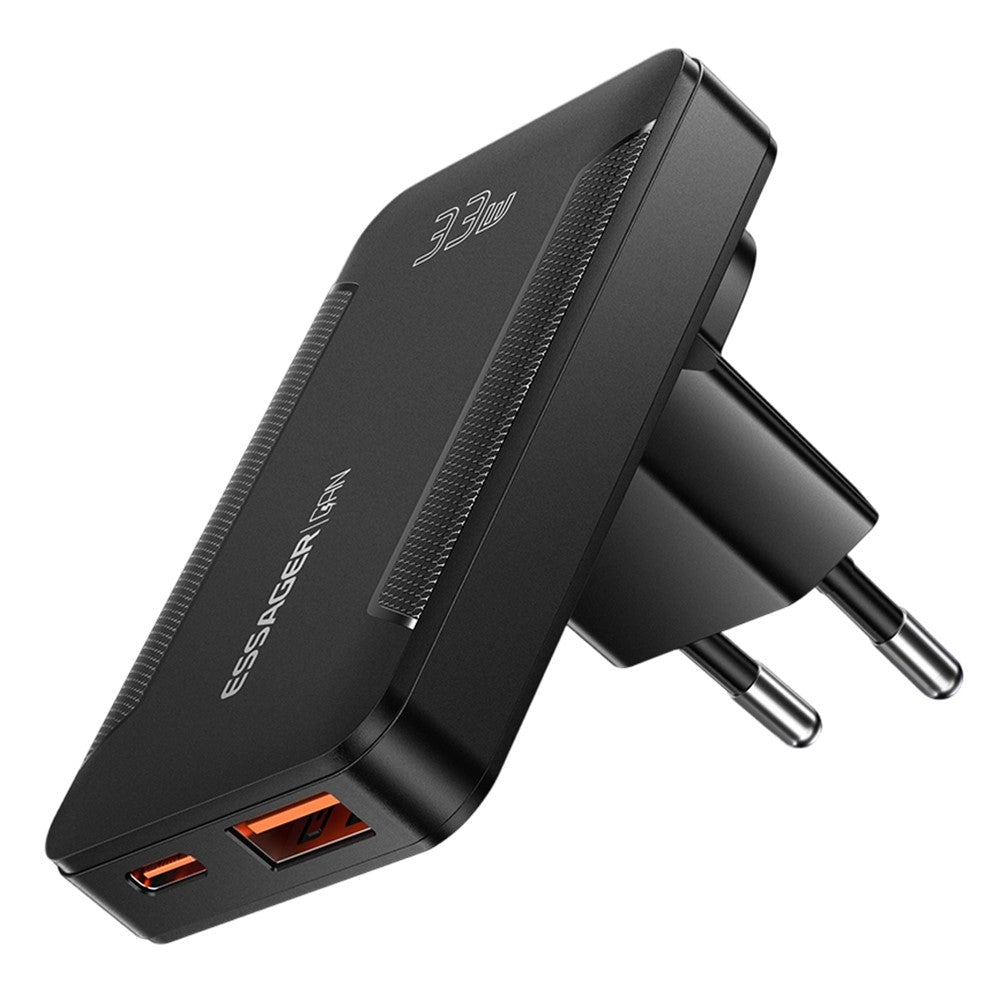 ESSAGER 33W GaN Travel Charger Type-C + USB-A Dual Port Ultra Slim Fast Charging Adapter