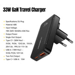 ESSAGER 33W GaN Travel Charger Type-C + USB-A Dual Port Ultra Slim Fast Charging Adapter