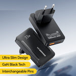 ESSAGER 33W GaN Travel Charger Type-C + USB-A Dual Port Ultra Slim Fast Charging Adapter