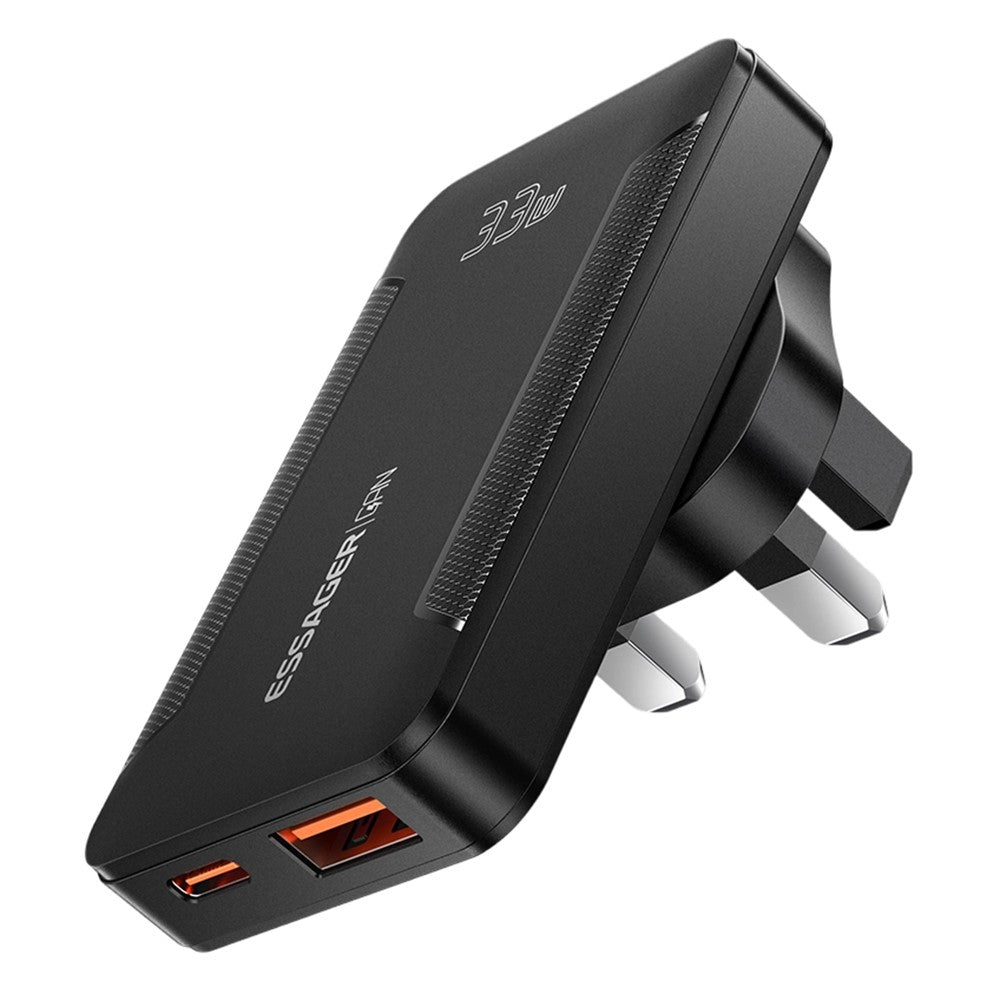 ESSAGER 33W GaN Travel Charger Type-C + USB-A Dual Port Ultra Slim Fast Charging Adapter