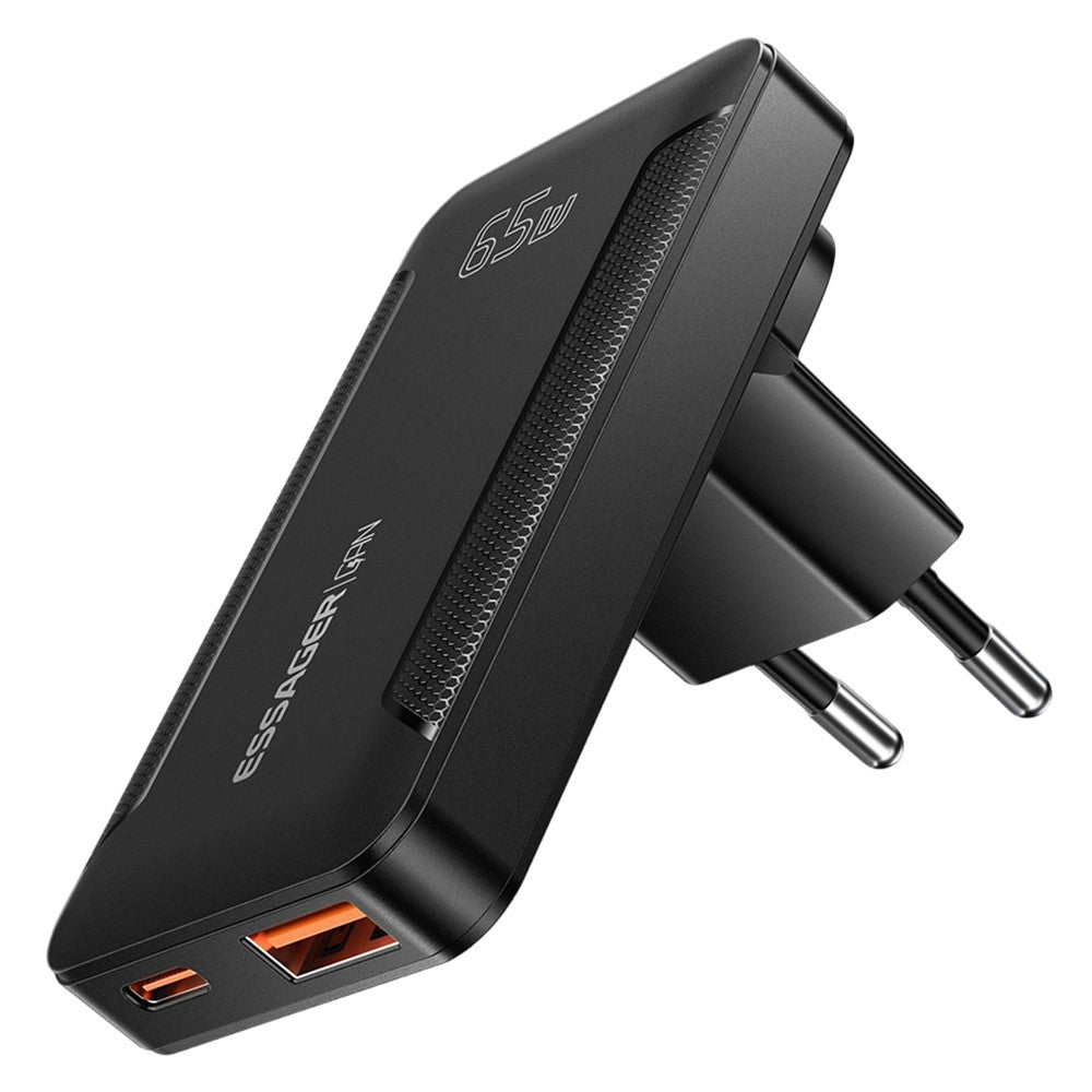 ESSAGER 65W GaN Ultra Thin Travel Charger USB-C + USB-A Fast Charging Adapter for MacBook iPhone iPad