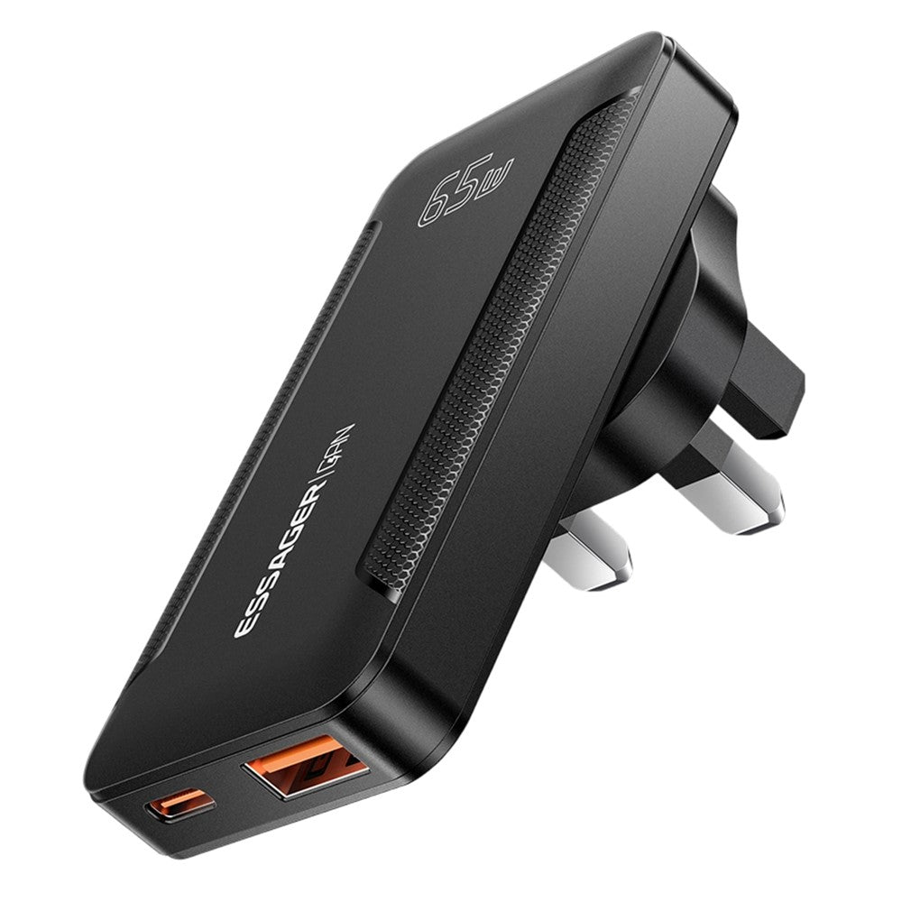 ESSAGER 65W GaN Ultra Thin Travel Charger USB-C + USB-A Fast Charging Adapter for MacBook iPhone iPad