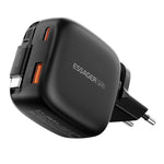 ESSAGER 65W Fast Charging GaN Travel Charger Type-C + USB-A Power Adapter with Retractable Cable