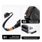 ESSAGER 65W Fast Charging GaN Travel Charger Type-C + USB-A Power Adapter with Retractable Cable