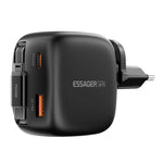 ESSAGER 65W Fast Charging GaN Travel Charger Type-C + USB-A Power Adapter with Retractable Cable