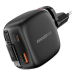 ESSAGER 65W Fast Charging GaN Travel Charger Type-C + USB-A Power Adapter with Retractable Cable