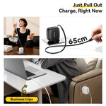 ESSAGER 65W Fast Charging GaN Travel Charger Type-C + USB-A Power Adapter with Retractable Cable