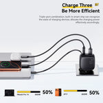 ESSAGER 65W Fast Charging GaN Travel Charger Type-C + USB-A Power Adapter with Retractable Cable