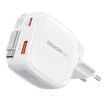 ESSAGER 65W Fast Charging GaN Travel Charger Type-C + USB-A Power Adapter with Retractable Cable