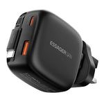 ESSAGER 65W Fast Charging GaN Travel Charger Type-C + USB-A Power Adapter with Retractable Cable