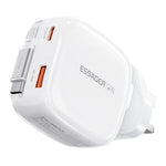 ESSAGER 65W Fast Charging GaN Travel Charger Type-C + USB-A Power Adapter with Retractable Cable