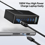 ESSAGER US Plug 100W Hurtigopladende GaN Bordlader 5 USB-C + 3 USB-A til Bærbar, Telefon, Tablet