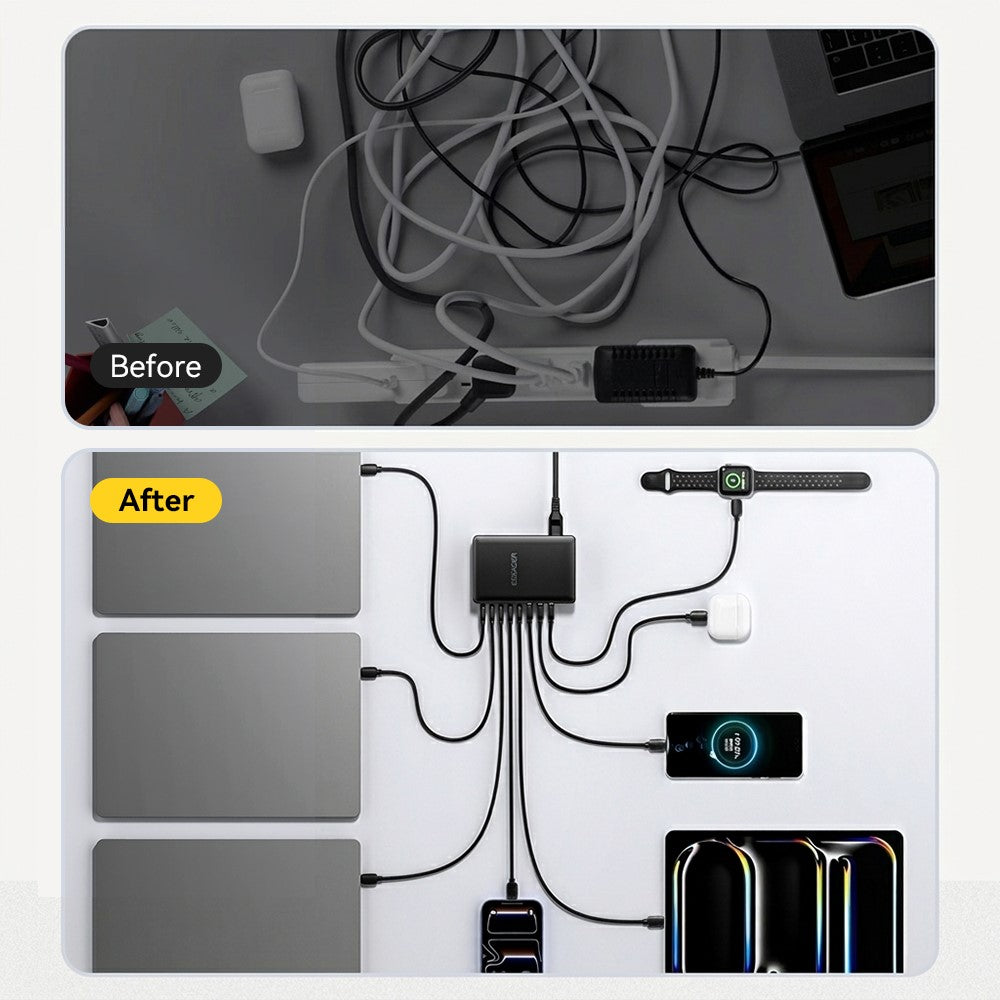 ESSAGER US Plug 100W Hurtigopladende GaN Bordlader 5 USB-C + 3 USB-A til Bærbar, Telefon, Tablet