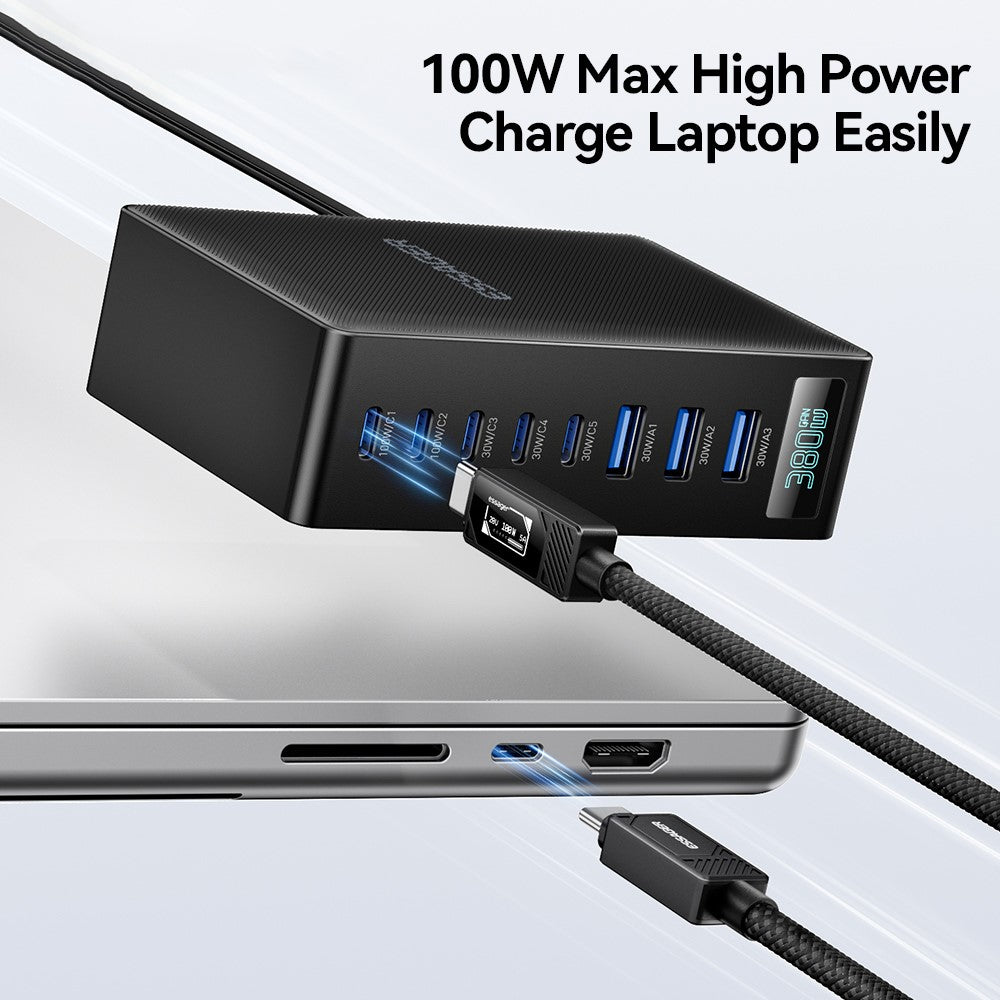 ESSAGER 100W Fast Charging GaN Desktop Charger 5 USB-C + 3 USB-A for Laptop Phone Tablet