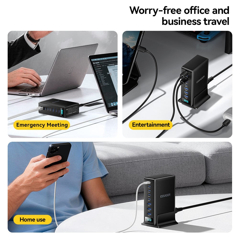 ESSAGER 100W Fast Charging GaN Desktop Charger 5 USB-C + 3 USB-A for Laptop Phone Tablet