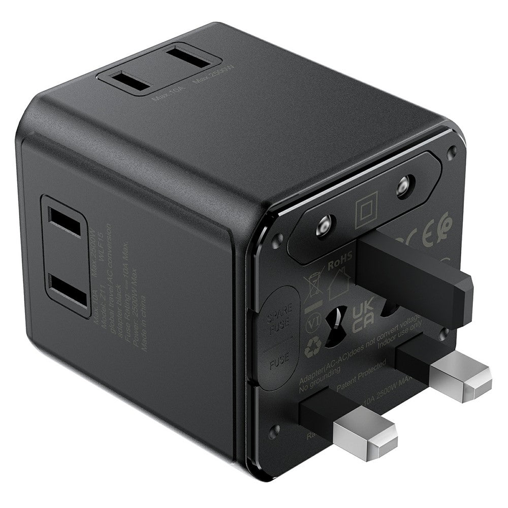 ACEFAST Z11 global rejseadapter 2500W stikkontakt 2 USB-porte EU Storbritannien USA Australien stikadapter til rejser