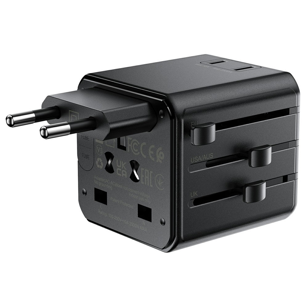 ACEFAST Z11 global rejseadapter 2500W stikkontakt 2 USB-porte EU Storbritannien USA Australien stikadapter til rejser