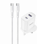 YESIDO YC154 UK Plug PD 35W USB-C + QC 18W USB-A Wall Charger Dual Port Fast Charging Adapter with 1m Type-C Cable