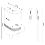 YESIDO YC154 UK-stik PD 35W USB-C + QC 18W USB-A Vægoplader Dobbeltport Hurtigopladningsadapter med 1m Type-C-kabel