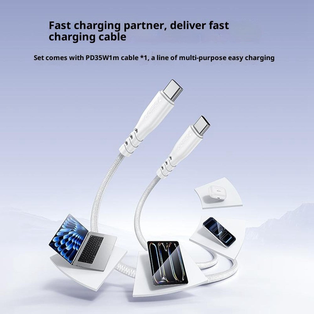 YESIDO YC154 UK-stik PD 35W USB-C + QC 18W USB-A Vægoplader Dobbeltport Hurtigopladningsadapter med 1m Type-C-kabel