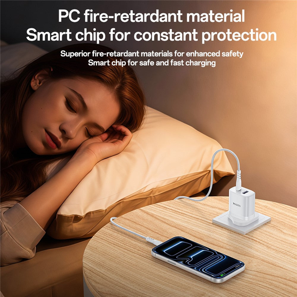 YESIDO YC154 UK-stik PD 35W USB-C + QC 18W USB-A Vægoplader Dobbeltport Hurtigopladningsadapter med 1m Type-C-kabel