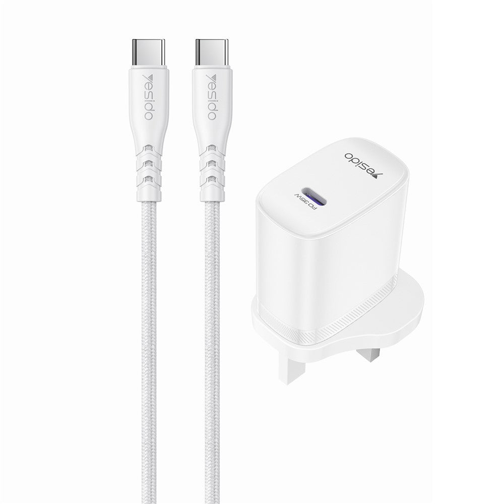 YESIDO YC153 UK Plug PD 35W USB-C Wall Charger Fast Charging Adapter with 1m Type-C Cable for Laptop Phone