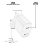 YESIDO YC153 UK Plug PD 35W USB-C Wall Charger Fast Charging Adapter with 1m Type-C Cable for Laptop Phone