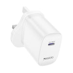 YESIDO YC153 UK Plug PD 35W USB-C Wall Charger Fast Charging Adapter with 1m Type-C Cable for Laptop Phone