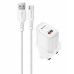 YESIDO YC157 Britisk stik QC 3.0 18W USB-A hurtigopladningsadapter vægoplader med 1 m USB-A til Type-C kabel