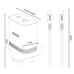 YESIDO YC152 UK Plug PD 20W USB-C + QC 18W USB-A Wall Charger Dual Port Fast Charging Adapter with 1m Type-C Cable