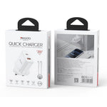 YESIDO YC152 UK Plug PD 20W USB-C + QC 18W USB-A Wall Charger Dual Port Fast Charging Adapter with 1m Type-C Cable