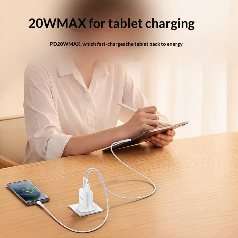 YESIDO YC152 UK Plug PD 20W USB-C + QC 18W USB-A Wall Charger Dual Port Fast Charging Adapter with 1m Type-C Cable