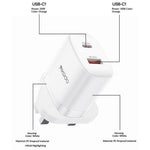 YESIDO YC152 UK Plug PD 20W USB-C + QC 18W USB-A Wall Charger Dual Port Fast Charging Adapter with 1m Type-C Cable