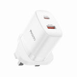 YESIDO YC152 UK Plug PD 20W USB-C + QC 18W USB-A Wall Charger Dual Port Fast Charging Adapter with 1m Type-C Cable